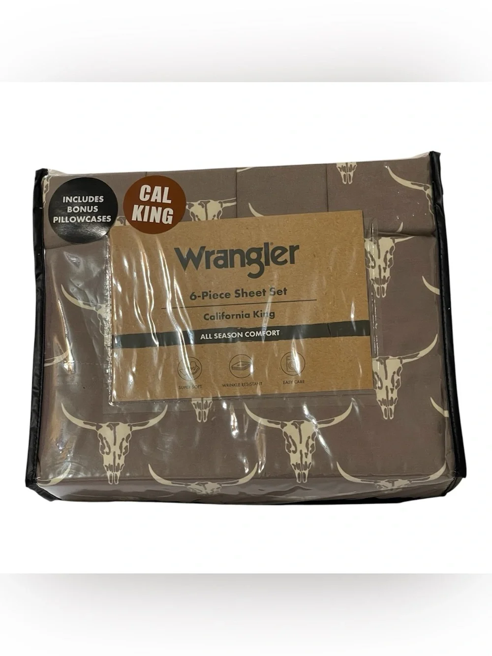 Wrangler Steer Head Western Cal/King 6 Piece Sheet Set - NWT **